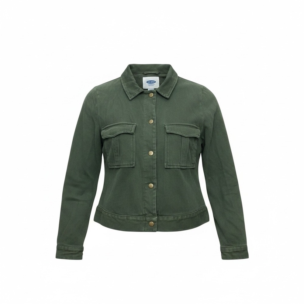 Old Navy Womens Olive Green Utility Jacket Cotton Blend Button Front Small